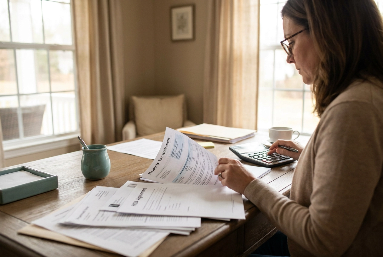 Professional header image for educational tutorial: Property Taxes and HOA Dues: What You Can Really Afford