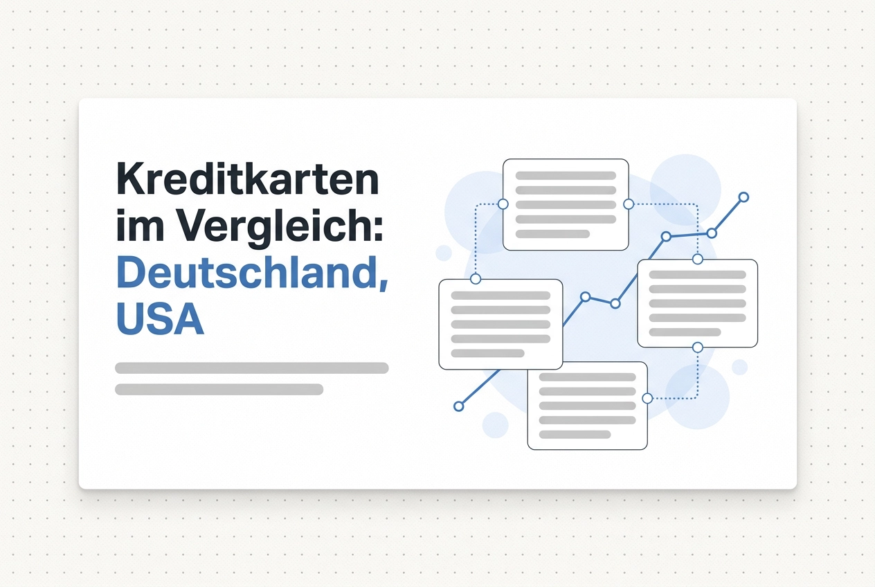 Professional header image for comparison analysis: Kreditkarten im Vergleich: Deutschland, USA und internati...