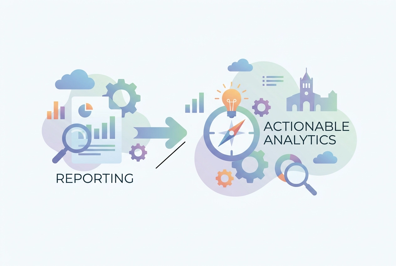 Professional header image for comparison analysis: Analytics vs. Reporting: Why Bakersfield Business Owners ...