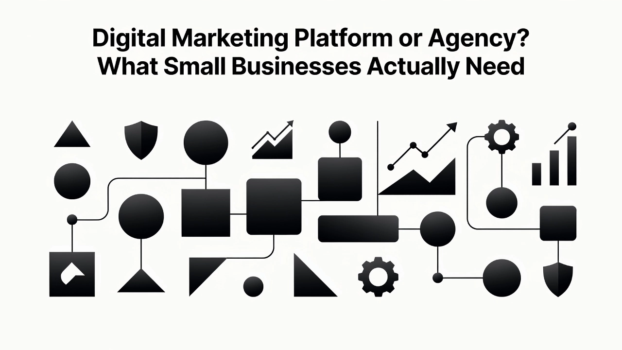Professional header image for comparison analysis: Digital Marketing Platform or Agency? What Small Business...