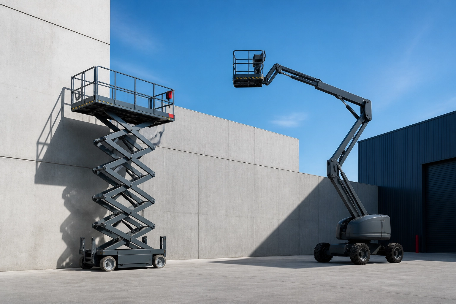 Professional header image for comparison analysis: Schaarhoogwerker of knikarmhoogwerker huren: dezelfde klu...