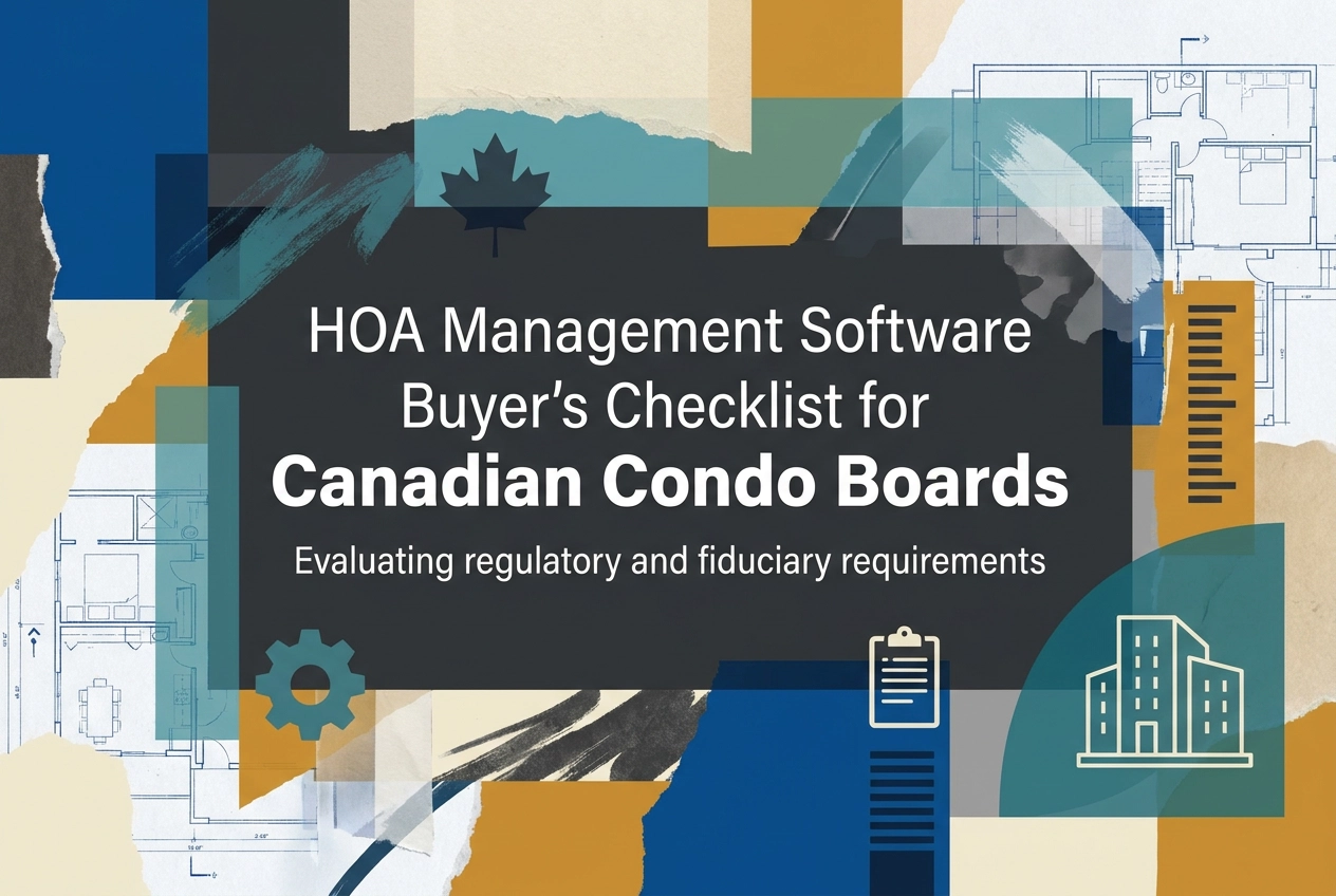 Professional header image for list-based article: HOA Management Software Buyer's Checklist for Canadian Co...