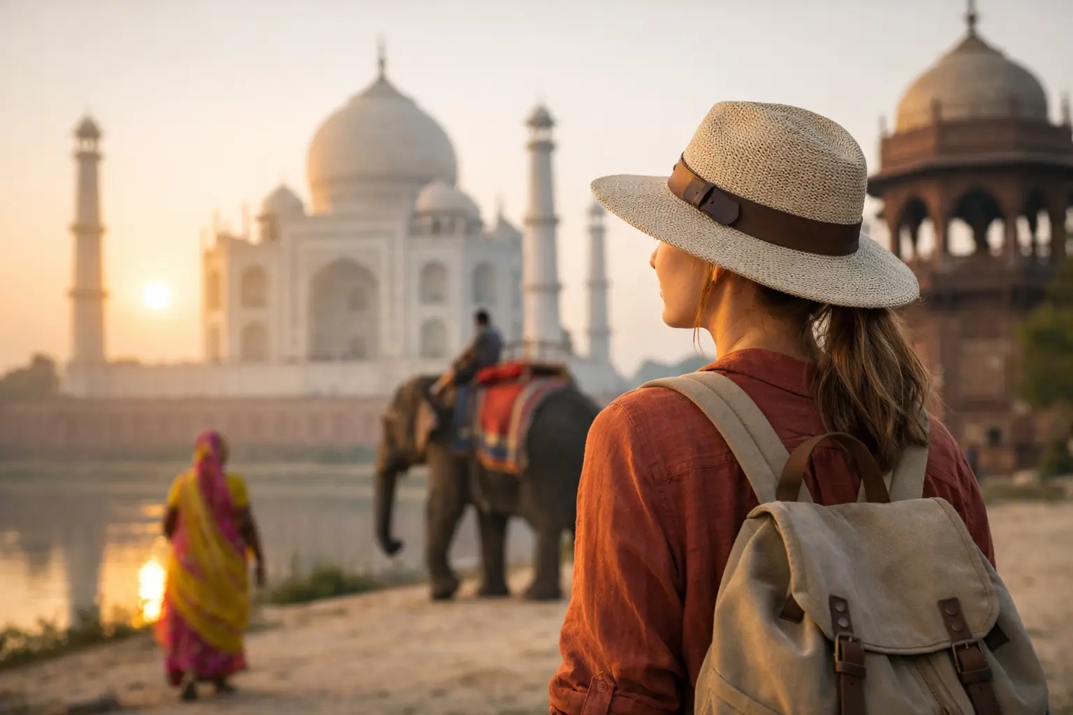 A woman travelling solo in India, walking through a historic site