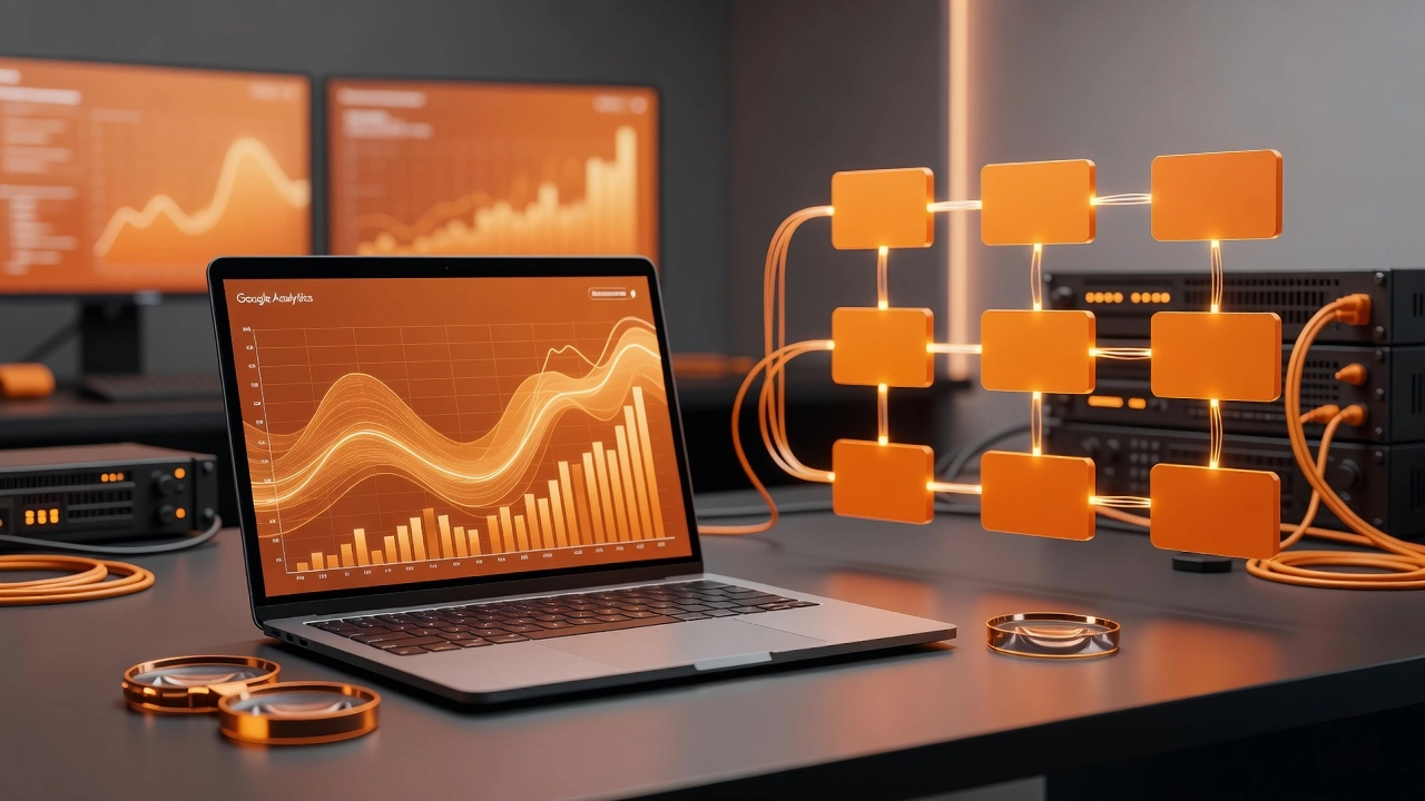 Professional header image for educational tutorial: Google Analytics Tracking Code: Complete GA4 Setup Guide
