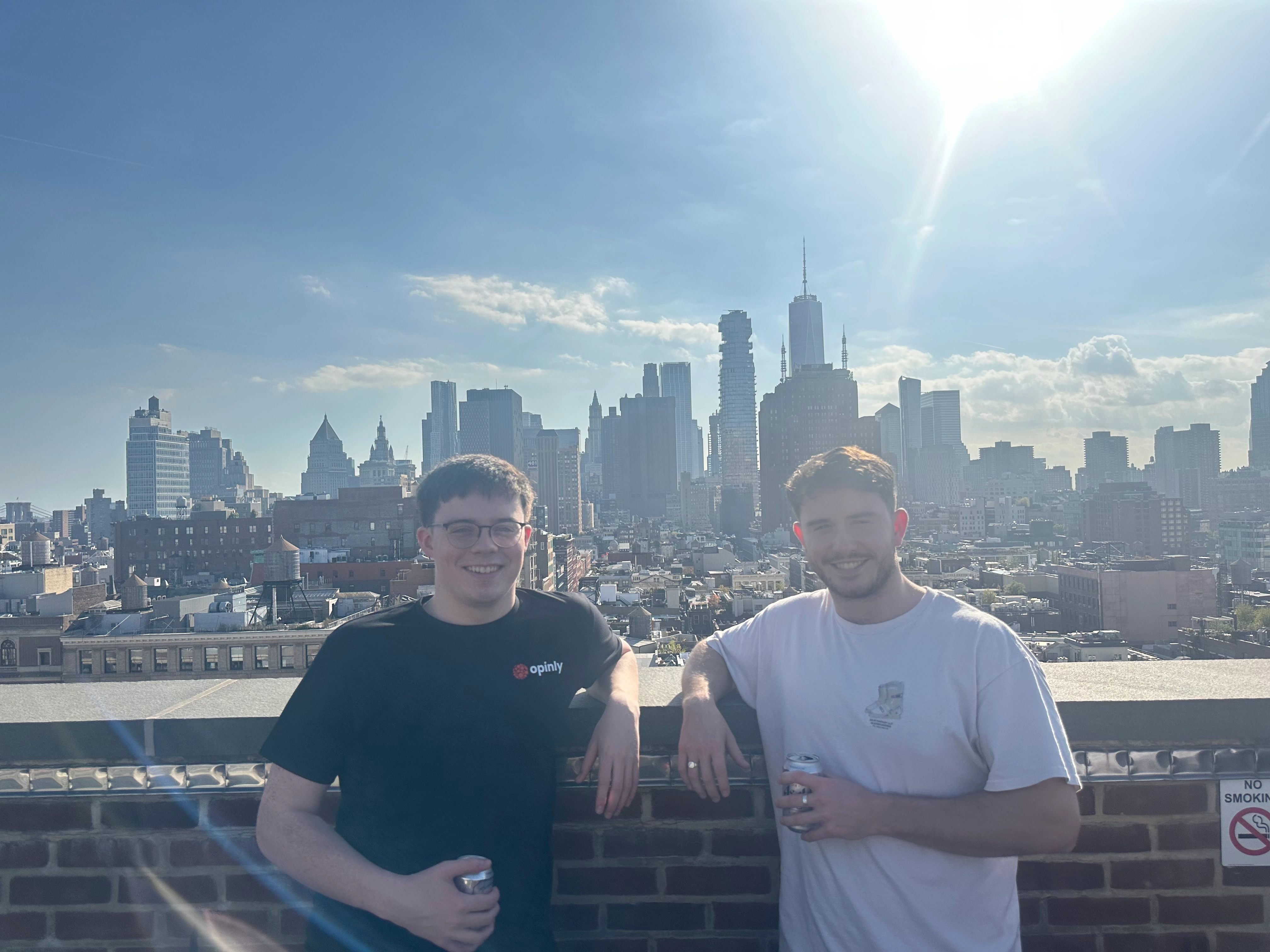 New York Entrepreneur Living David McGuckin and Kieron McKenna having a cold beer on Albion VC's New York rooftop bar