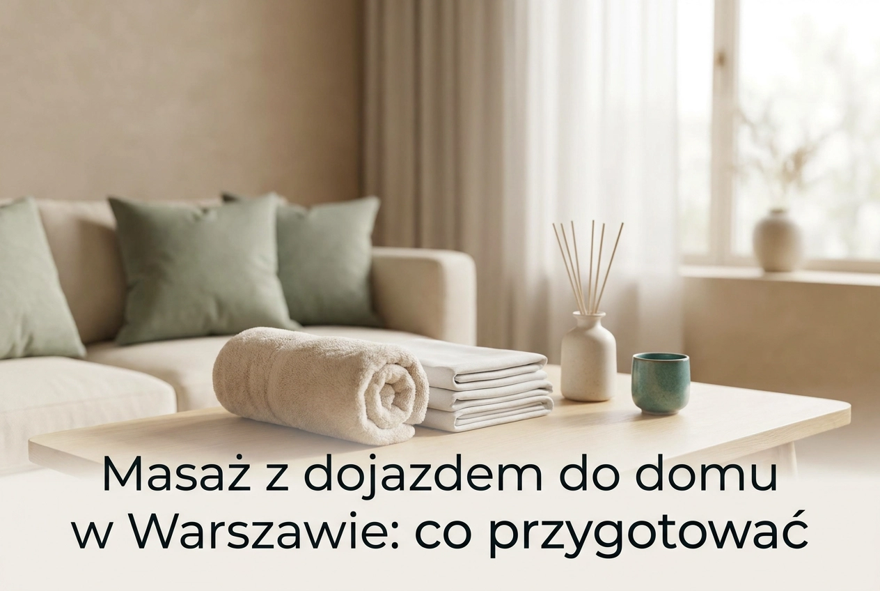 Professional header image for educational tutorial: Masaż z dojazdem do domu w Warszawie: co przygotować