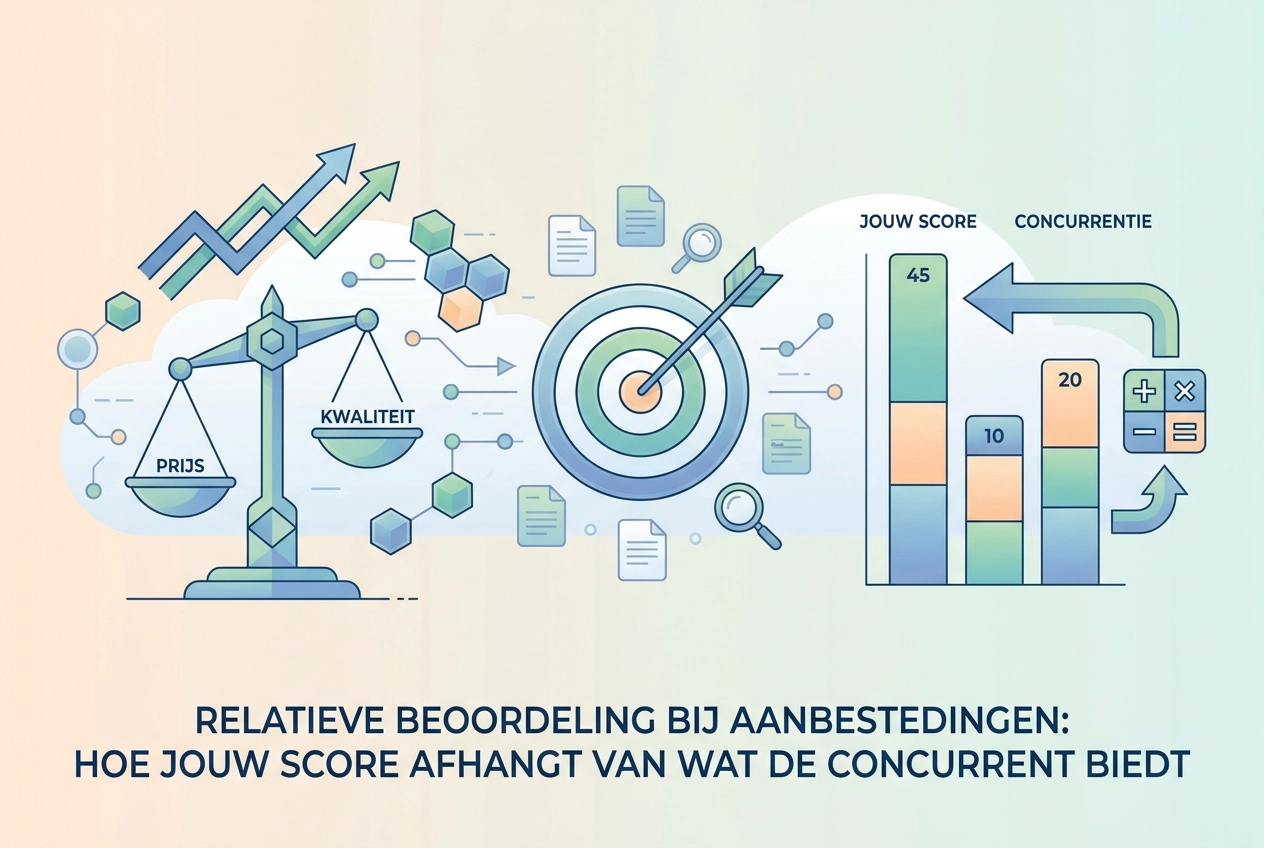 Professional header image for educational tutorial: Relatieve beoordeling bij aanbestedingen: hoe jouw score ...