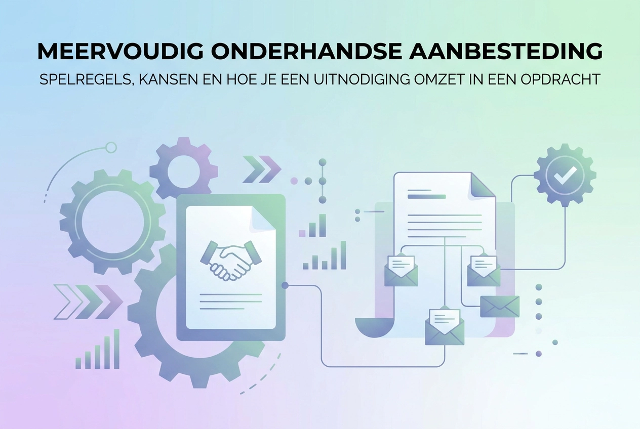 Professional header image for educational tutorial: Meervoudig onderhandse aanbesteding: spelregels, kansen e...