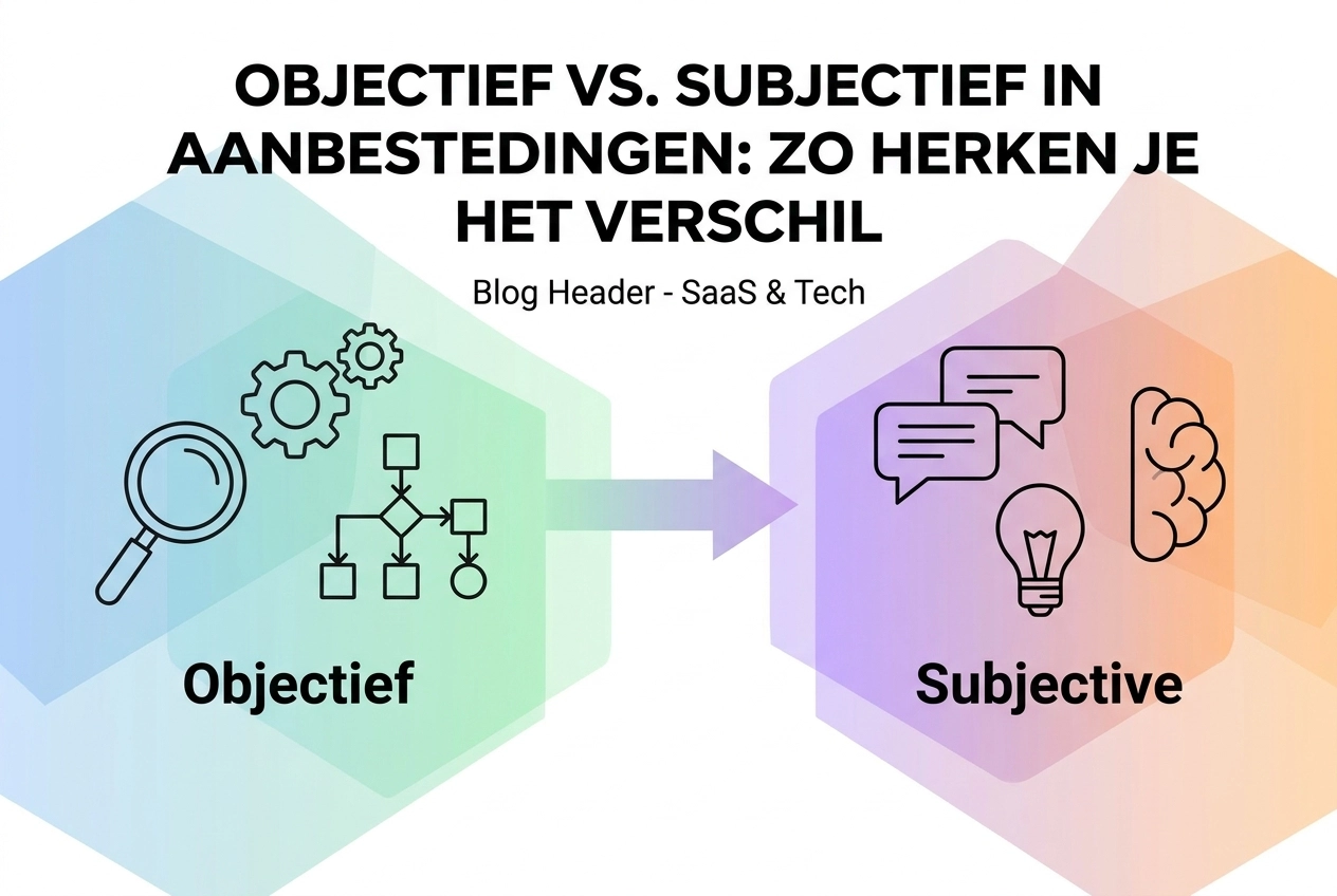 Professional header image for educational tutorial: Objectief vs. subjectief in aanbestedingen: zo herken je ...