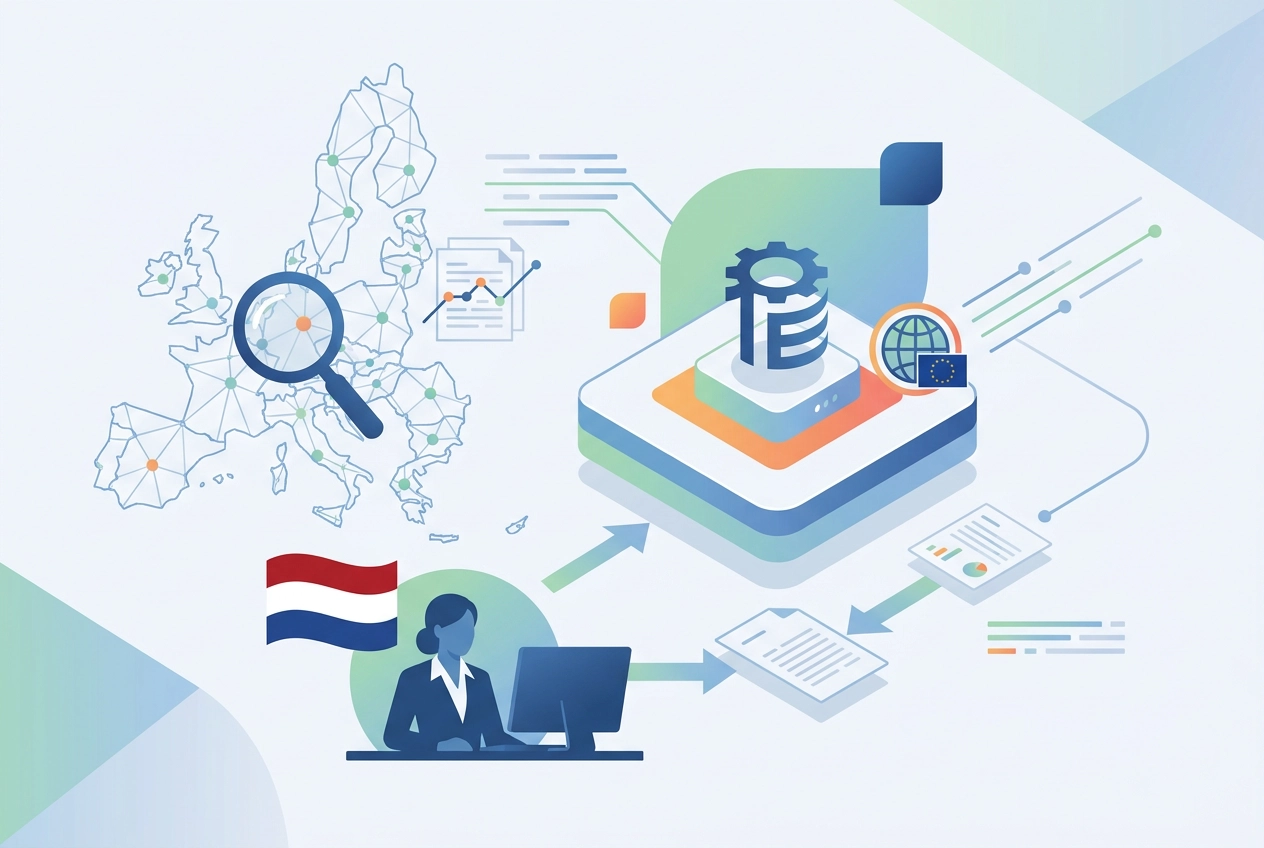 Professional header image for educational tutorial: TED-aanbestedingen: hoe Nederlandse bedrijven Europese op...