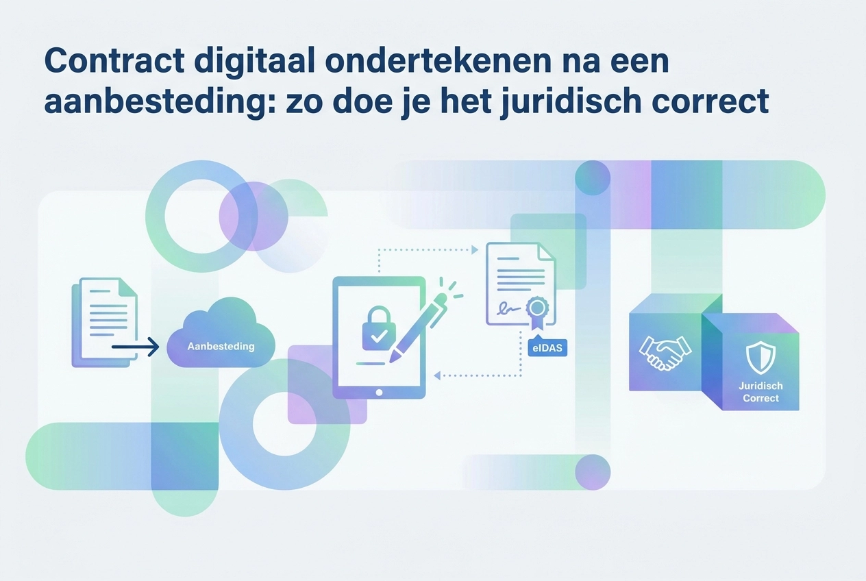 Professional header image for step-by-step guide: Contract digitaal ondertekenen na een aanbesteding: zo do...