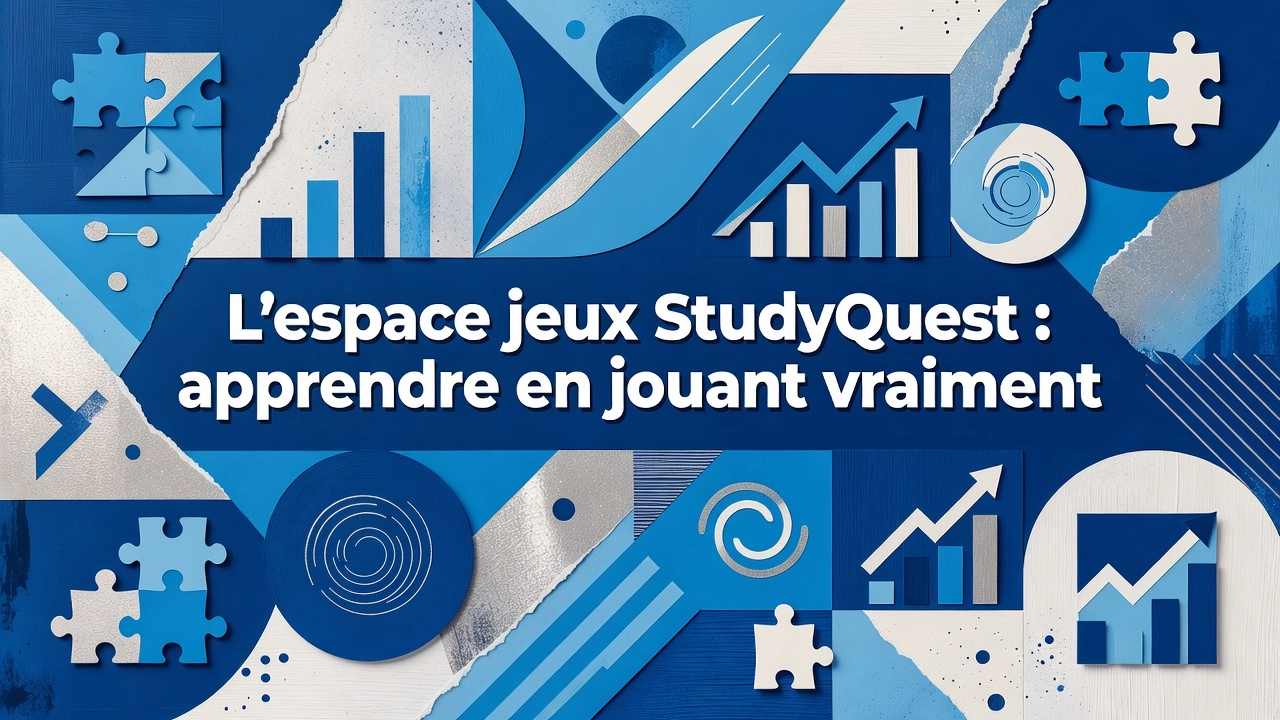 Professional header image for educational tutorial: L'espace jeux StudyQuest : apprendre en jouant vraiment