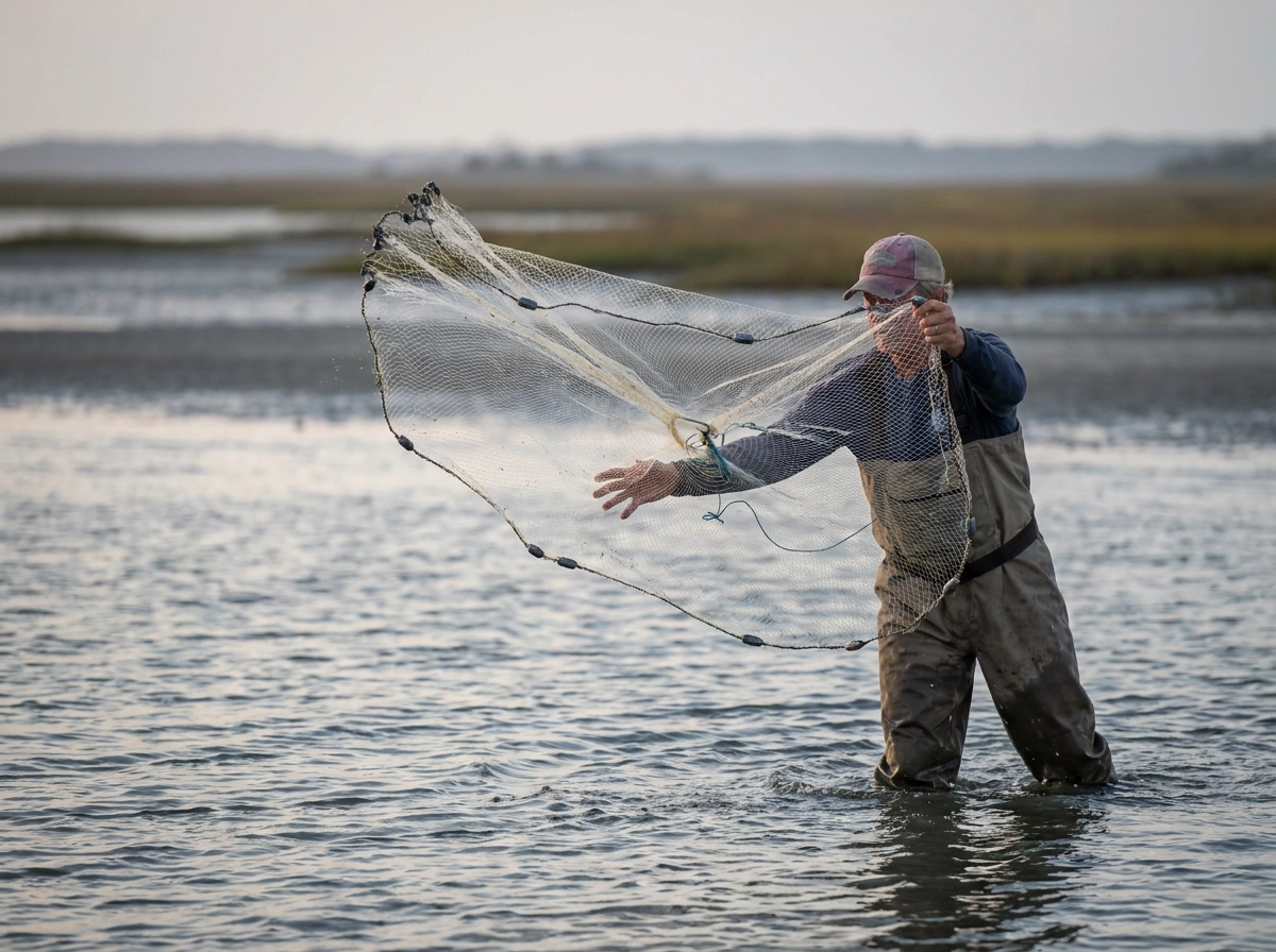 Cast Net Technique for Flounder on the Flats